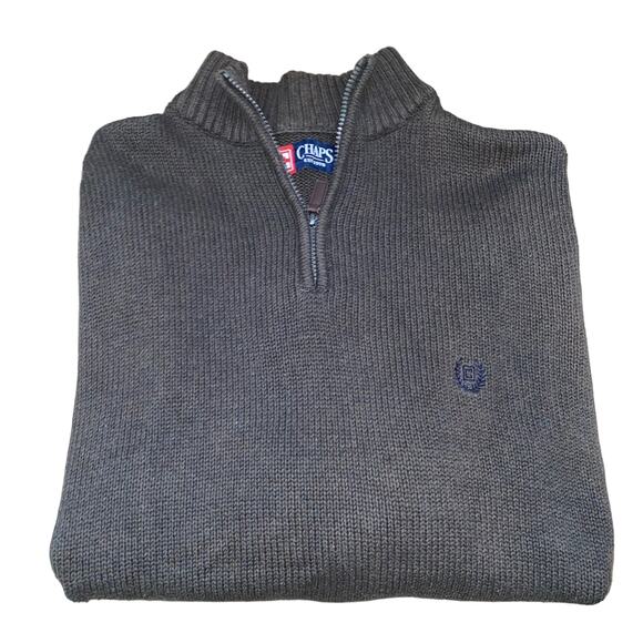 Chaps Pullover Mock neck 1/4 Zip pull tab Chunky Grandpa Sweater XL Brown - Picture 1 of 12